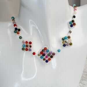 HANDMADE ~ Gemstone Patchwork Necklace ~ 17"